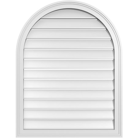 Round Top Surface Mount PVC Gable Vent: Functional, W/ 2W X 1-1/2P Brickmould Frame, 28W X 36H